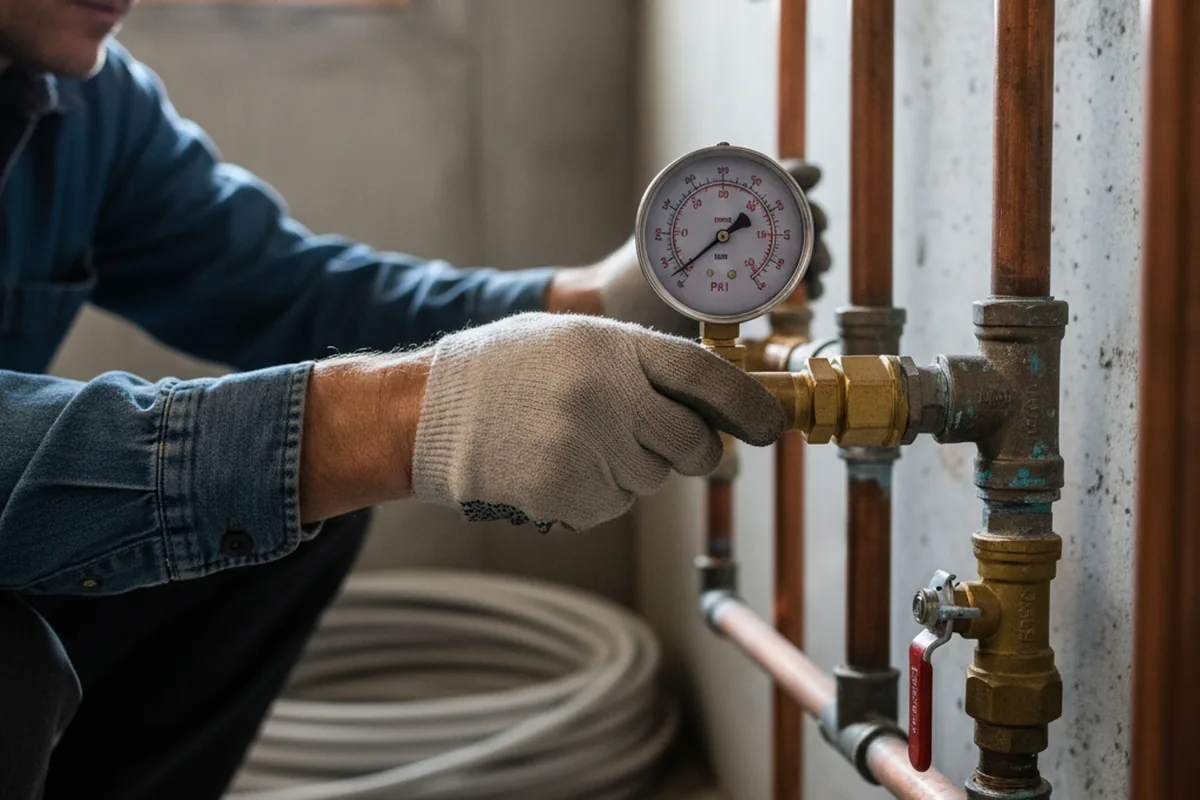Pressure testing a repaired line during Water Line Repair in Guy